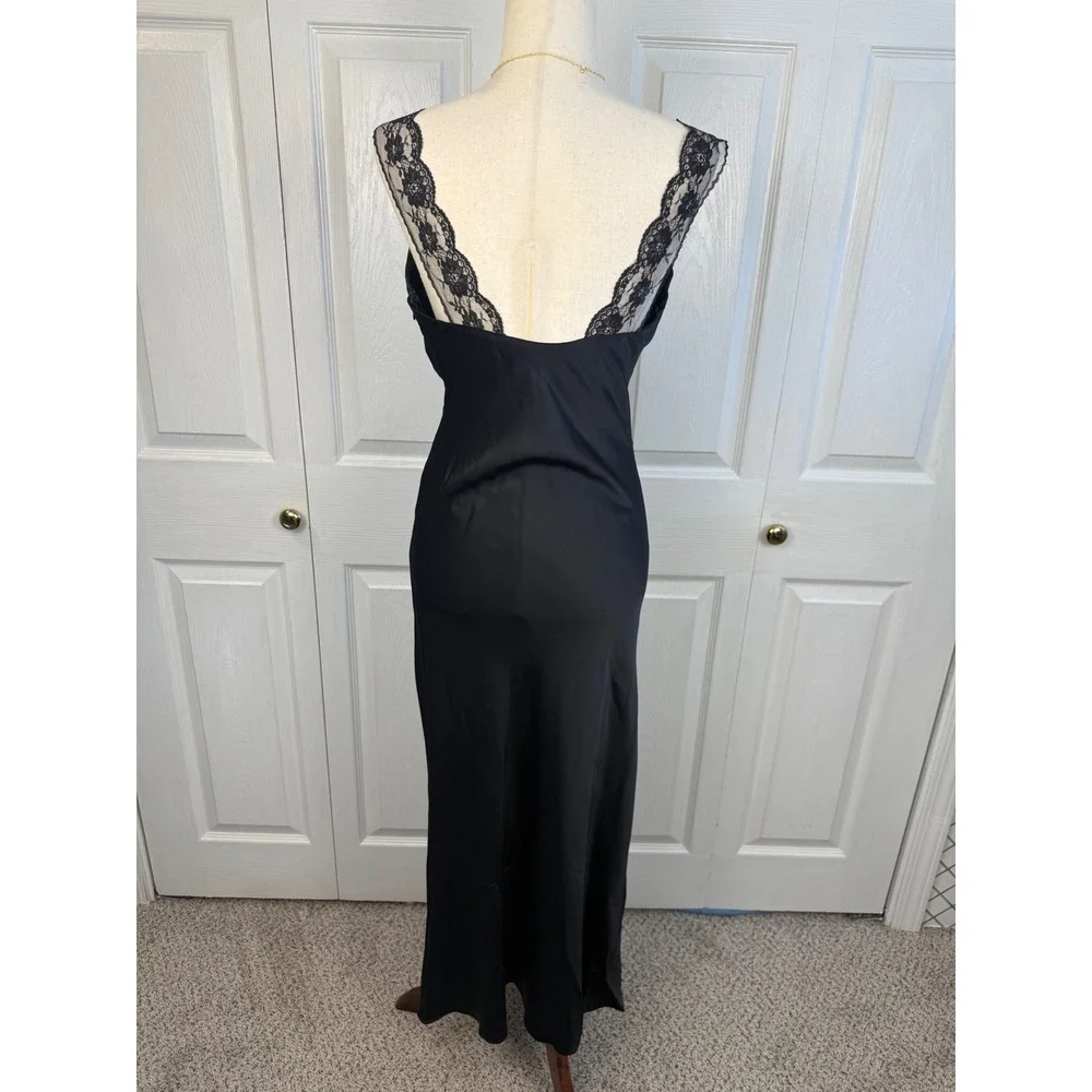Abercrombie & Fitch Black Lace Satin Maxi Bias Cut Slip Dress S Y2K Romantic